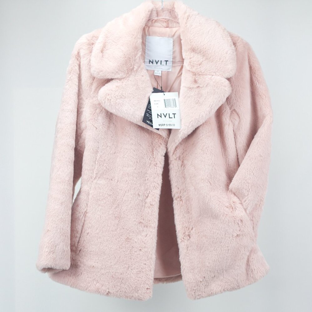 NVLT | BUNNY FAUX FUR SHORT COAT | BLUSH PINK | 100% VEGAN COAT W/POCKETS SIZE S